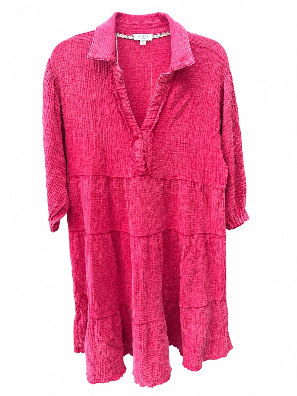 Umgee Hot Pink Textured Gauze Tunic Dress